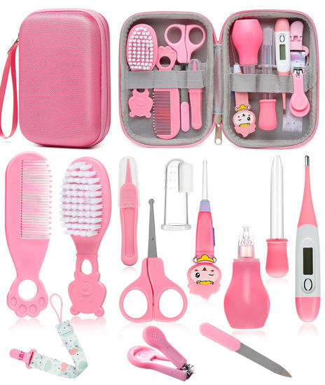 Picture of Baby Healthcare and Grooming Kit, Safety Newborn Nursery Baby Care Kit, with Hair Brush Comb, Nail Clipper, Thermometer, Pacifier Clip, Baby Registry Search, Newborn Essentials Girls Boys (Pink)