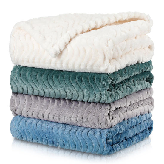 Picture of Frienda 4 Pcs Baby Fuzzy Blanket Fluffy Baby Blanket for Boys Girls Soft Warm Baby Receiving Blankets Nursery Bed Blanket Toddler Infant Newborn Receiving Blanket, 32 x 24 Inch (Light Color)
