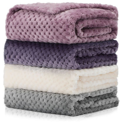 Picture of Frienda 4 Pcs Baby Fuzzy Blanket Fluffy Baby Blanket for Boys Girls Soft Warm Baby Receiving Blankets Nursery Bed Blanket Toddler Infant Newborn Receiving Blanket, 32 x 24 Inch (Purple Color)