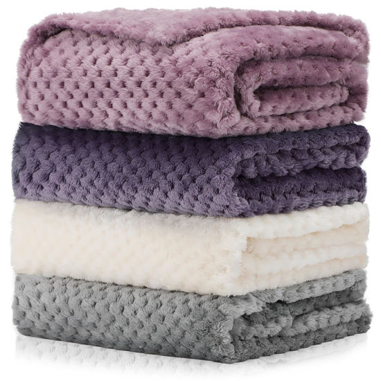 Picture of Frienda 4 Pcs Baby Fuzzy Blanket Fluffy Baby Blanket for Boys Girls Soft Warm Baby Receiving Blankets Nursery Bed Blanket Toddler Infant Newborn Receiving Blanket, 32 x 24 Inch (Purple Color)