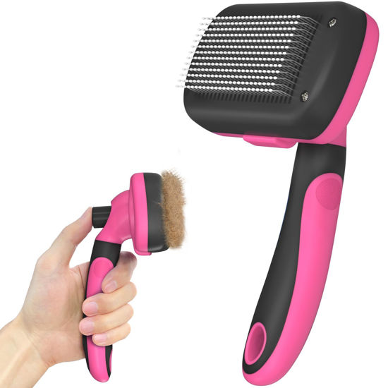 Picture of Dipoo Self-Cleaning Pet Grooming Brush - Skin-Friendly Deshedding Tool for Dogs & Cats in Pink, Removes Loose Hair and Tangles
