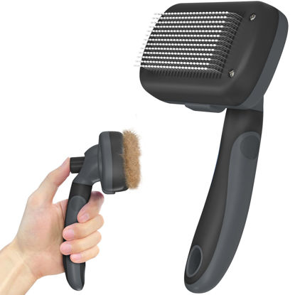 Picture of Dipoo Self-Cleaning Deshedding Brush for Dogs & Cats - Skin-Friendly Grooming Tool with Hair Brush for Long and Short Haired Pets, Grey