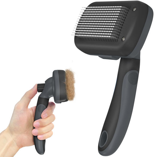 Picture of Dipoo Self-Cleaning Deshedding Brush for Dogs & Cats - Skin-Friendly Grooming Tool with Hair Brush for Long and Short Haired Pets, Grey