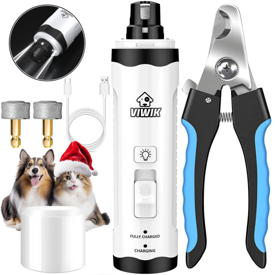 Picture of VIWIK Dog Nail Grinder with Dog Nail Trimmers, Dog Nail Clippers Kit for Large Medium Small Dogs & Cats, Quiet Electric 2-Speed USB Rechargeable Pet Nail Grinder with Light, Gifts for Dog Lovers