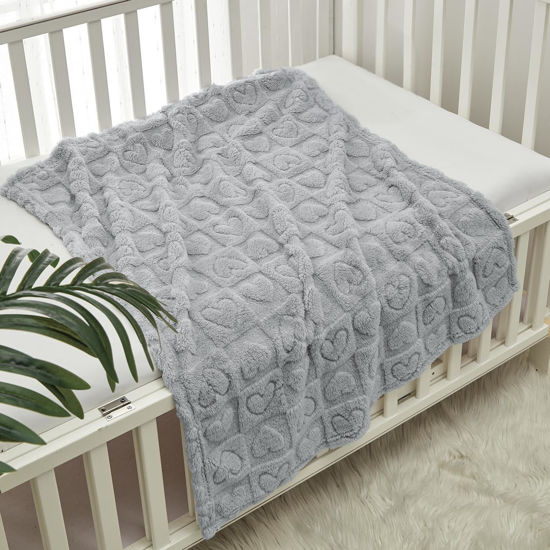 Picture of CREVENT 30"X40" Cozy Soft Warm Sherpa Baby Blanket for Girls Boys, Newborn Essentials for Infant, Baby Shower Receiving Gift - Grey Heart