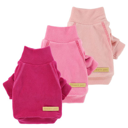 Picture of Fitwarm 3 Pack Classic Fleece Dog Sweater, Turtleneck Dog Sweatshirt, Dog Winter Clothes for Small Dogs Girl, Pet Pullover Jumper, Cat Apparel, Pink, Rose, Baby Pink, XS