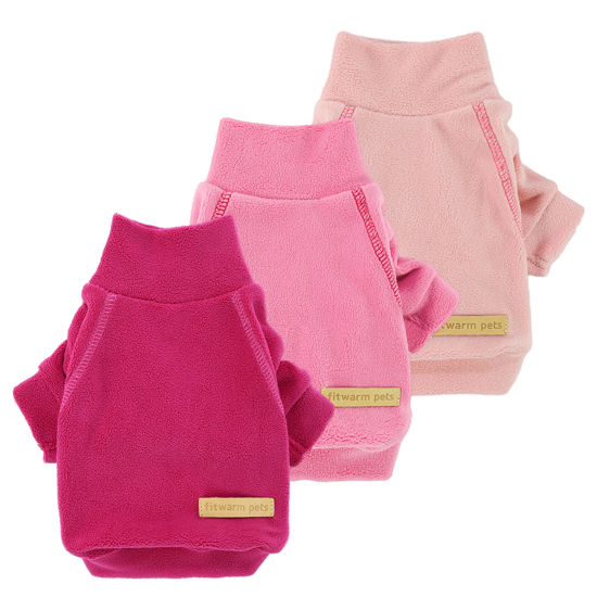 Picture of Fitwarm 3 Pack Classic Fleece Dog Sweater, Turtleneck Dog Sweatshirt, Dog Winter Clothes for Small Dogs Girl, Pet Pullover Jumper, Cat Apparel, Pink, Rose, Baby Pink, XS