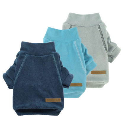 Picture of Fitwarm 3 Pack Classic Fleece Dog Sweater, Turtleneck Dog Sweatshirt, Dog Winter Clothes for Small Dogs Boy Girl, Pet Pullover Jacket, Cat Apparel, Blue, Grey, Navy, XS