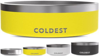 Picture of Coldest Dog Bowl - Anti Rust Metal & Non Slip Dog Bowls Large, Spill Proof Heavy Duty 3 Layers Insulated Dog Bowl - Food and Water Bowl for Dogs, Cats & Pets, Dishwasher Safe (42 oz, Solar Yellow)