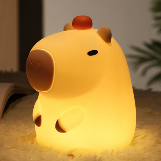 Picture of FAMIDUO Tangerine Capybara Cute Night Light, LED Squishy Novelty Animal Night Lamp, 2 Levels Dimmable Nursery Bedroom Nightlight for Kids, Rechargeable Touch Lamp, Dorm Decor, Baby Boys Girls Gifts