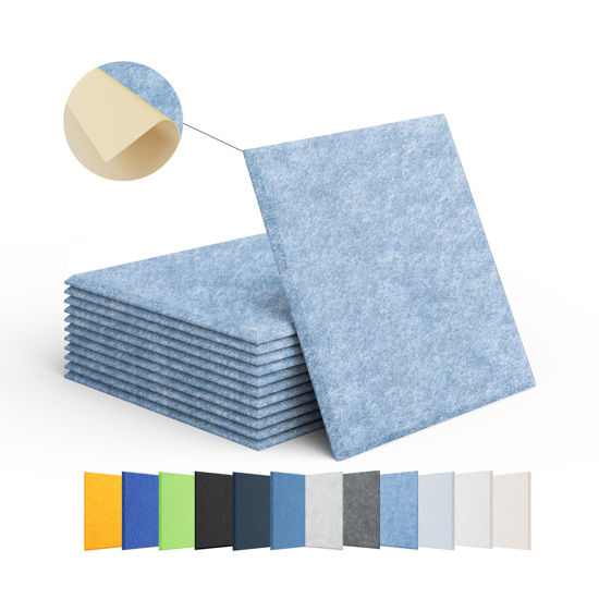 Picture of Amantech 12 Pack Acoustic Panels Self Adhesive Sound Proof Foam, High Density Sound Acoustic Panel, 12X12X0.4 Inch Square Panels in Home, Office, Reccording Room, Studio,and more(Light Sky Blue)
