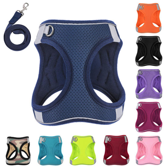 Picture of PWOD Dog Harness with Leash Set, No-Pull Step-in Reflective Pet Harness with 1 Leash Clips, Adjustable Soft Padded Easy Walk Dog Vest for Small Medium Large Dogs, Cats(Dark Blue, Small)