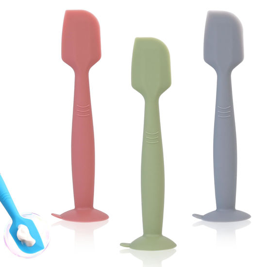 Picture of babove Baby Diaper Cream Spatula Applicator 3 Pack Butt Paste Spatula Soft Silicone,Diaper Rash Cream Applicator, Baby Essentials Must Haves Newborn Stuff (Red Green Grey)