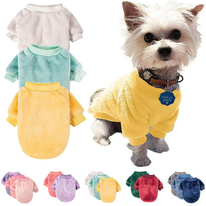 Picture of FabriCastle Small Dog Sweater, 3 Count, Dog Clothes Coat, Dog Jacket for Small Medium Dogs Boy or Girl, Ultra Soft and Warm Cat Pet Sweaters (X-Small, Beige,Light Green,Yellow)