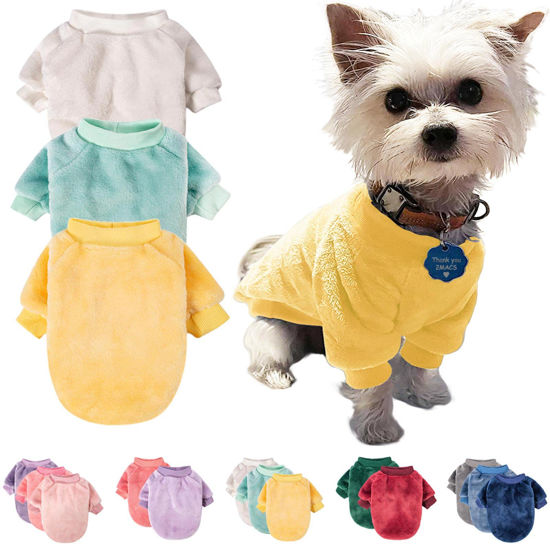 Picture of FabriCastle Small Dog Sweater, 3 Count, Dog Clothes Coat, Dog Jacket for Small Medium Dogs Boy or Girl, Ultra Soft and Warm Cat Pet Sweaters (X-Small, Beige,Light Green,Yellow)