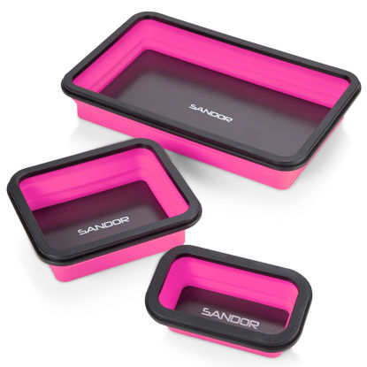 Picture of Collapsible Magnetic Parts Tray Set - 3 Different Size Tool Trays for Screw, Bolts, Nuts, Washers, Pins and Other Small Metal Parts, Mechanic Tool Gifts for Men - Pink