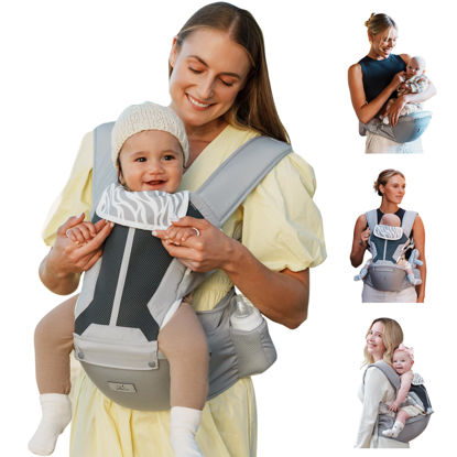 Picture of Baby Carrier, MOMTORY Baby Carrier Newborn to Toddler, Safety-Certified 6-in-1 Carrier with Hip Seat, Detachable Baby Holder Carrier, Soft Ergonomic Toddler Support Carrier for 7-50lbs- Grey