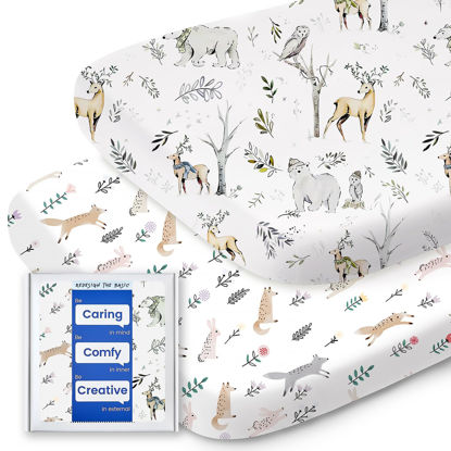 Picture of Bassinet Sheets for Baby Boy Girl, TotBasic Buttery Soft Universal Bassinet Fitted Sheet, Compatible with Halo, Mika Micky, Baby Delight, Dream On Me, Maxi COSI and More Bassinet Mattress(Woodland)