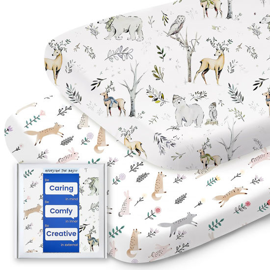 Picture of Bassinet Sheets for Baby Boy Girl, TotBasic Buttery Soft Universal Bassinet Fitted Sheet, Compatible with Halo, Mika Micky, Baby Delight, Dream On Me, Maxi COSI and More Bassinet Mattress(Woodland)
