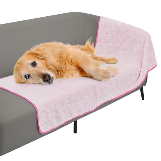 Picture of Stuffed Premium Soft Dog Couch Blanket, with Flannel Cute Paw Print, 30 * 70 inches, Cat Blanket Puppy Supplies Dog Products Stuff Essentials, Pink