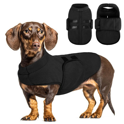 Picture of Queenmore XXL Dog Sweaters, Soft Fleece Vest Pullover Dog Jacket with Leash Hole, Warm Winter Dog Clothes Cold Weather Doggy Dachshund Sweater for Large Dogs Cats Boy or Girl (Black, XXL)
