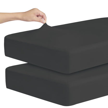 Picture of Stretchy Crib Sheets for Boys or Girls, 2 Pack Baby Crib Sheets Fitted for Standard Crib and Toddler Mattress 52" x 28", Soft and Breathable Fitted Crib Sheets Neutral, Black