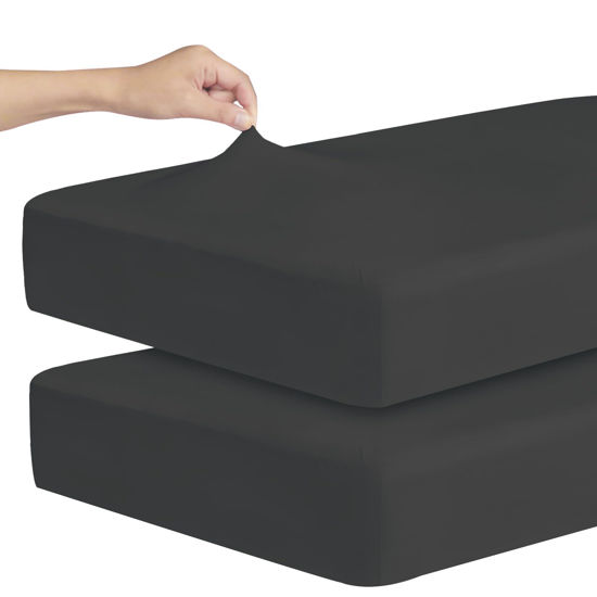 Picture of Stretchy Crib Sheets for Boys or Girls, 2 Pack Baby Crib Sheets Fitted for Standard Crib and Toddler Mattress 52" x 28", Soft and Breathable Fitted Crib Sheets Neutral, Black