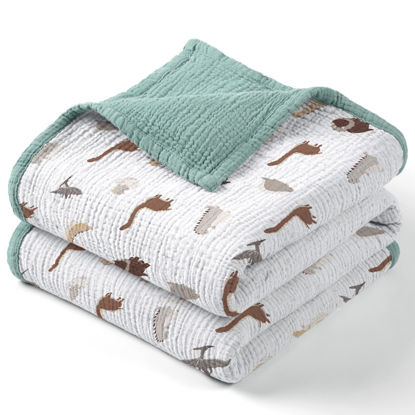 Picture of Lulu moon Muslin Baby Blanket - Cotton Quilt Blankets for Toddlers - Reversible Nursery Crib Blanket for Baby Boys and Girls 47"x47"(Sage Dinosaur)