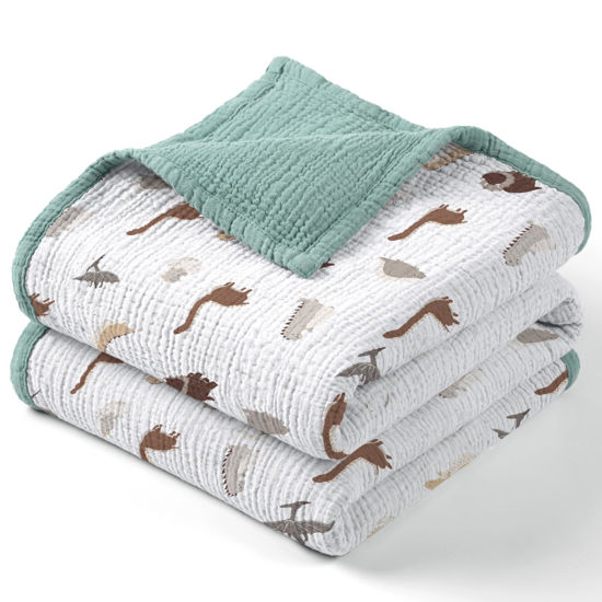 Picture of Lulu moon Muslin Baby Blanket - Cotton Quilt Blankets for Toddlers - Reversible Nursery Crib Blanket for Baby Boys and Girls 47"x47"(Sage Dinosaur)