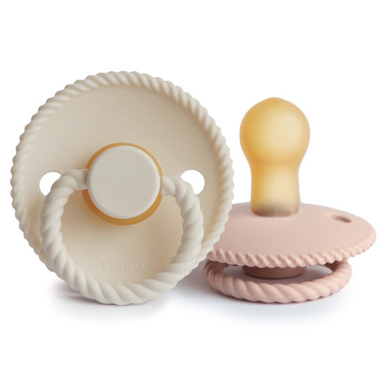 Picture of FRIGG Rope Natural Rubber Baby Pacifier | Made in Denmark | BPA-Free (Blush/Cream, 0-6 Months)