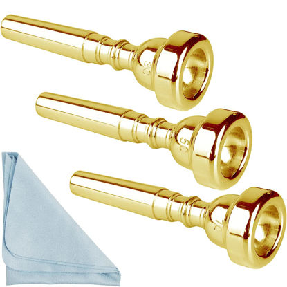 Picture of Gold Trumpet Mouthpiece 7C 5C 3C Trumpet Mouthpiece Set with Box Cleaning Cloth Compatible with Yamaha Bach Conn King Musical Instruments for Beginners and Professional Players 3Pack