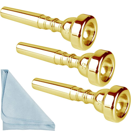 Picture of Gold Trumpet Mouthpiece 7C 5C 3C Trumpet Mouthpiece Set with Box Cleaning Cloth Compatible with Yamaha Bach Conn King Musical Instruments for Beginners and Professional Players 3Pack
