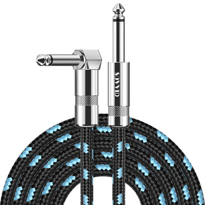 Picture of Sovvid Guitar Cable 6FT Professional Instrument Cable Electric Guitar AMP Cord Updated Version 1/4 TS Cable for Guitar Bass Mandolin Keyboard and Pro Audio, Right Angle to Straight (Black Blue)