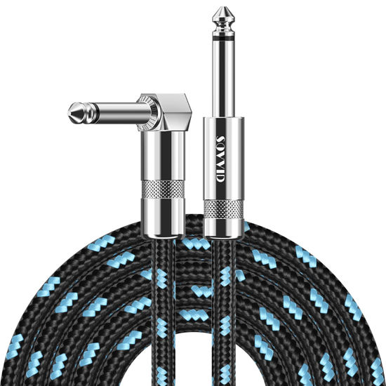 Picture of Sovvid Guitar Cable 20FT Professional Instrument Cable Electric Guitar AMP Cord Updated Version 1/4 TS Cable for Guitar Bass Mandolin Keyboard and Pro Audio, Right Angle to Straight (Black Blue)