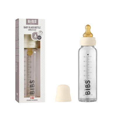 Picture of BIBS Baby Glass Bottle Complete Set 225 ml | BPA Free Natural Rubber | Made in Denmark | Ivory
