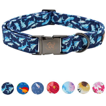 Picture of Elegant little tail Dog Collar, Blue Shark Pattern Pet Collar Durable Cute Dog Collars Male or Female Pet Gift Adjustable Dog Collar for Medium Dogs