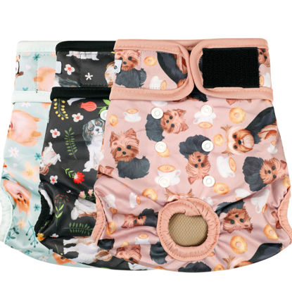 Picture of Grecle Dog Diapers Female(3 Pack) - No Leak Reusable Diapers for Doggy Female in Period - Highly Absorbent Dog Heat Panties with Adjustable Snaps Cute Dogs L
