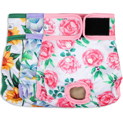 Picture of Grecle Washable Female Dog Diapers - Premium Reusable Diapers for Doggie in Heat - Highly Absorbent Dog Diapers Female for Pet Incontinence with Adjustable Snaps Sunflower, L