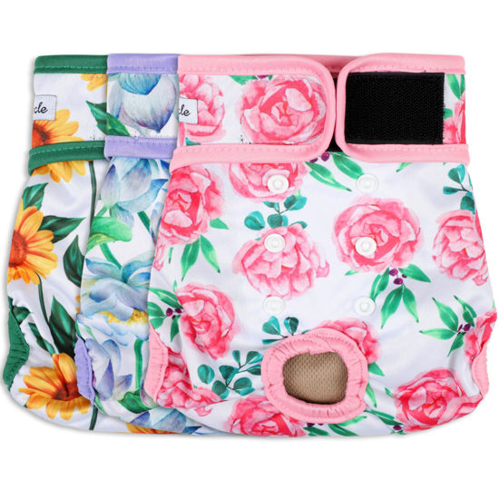 Picture of Grecle Washable Female Dog Diapers - Premium Reusable Diapers for Doggie in Heat - Highly Absorbent Dog Diapers Female for Pet Incontinence with Adjustable Snaps Sunflower, XXL