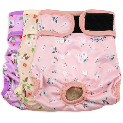 Picture of Grecle Female Dog Diapers - Premium Reusable Diapers for Doggie in Heat - Highly Absorbent Dog Diapers Female for Pet Incontinence with Adjustable Snaps Flowers, XXL