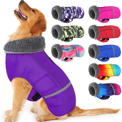 Picture of Dogcheer Warm Dog Coat, Fleece Collar Winter Dog Clothes, Reflective Pet Jacket Apparel for Cold Weather, Waterproof Windproof Puppy Snowsuit Vest for Small Medium Large Dogs X-Large