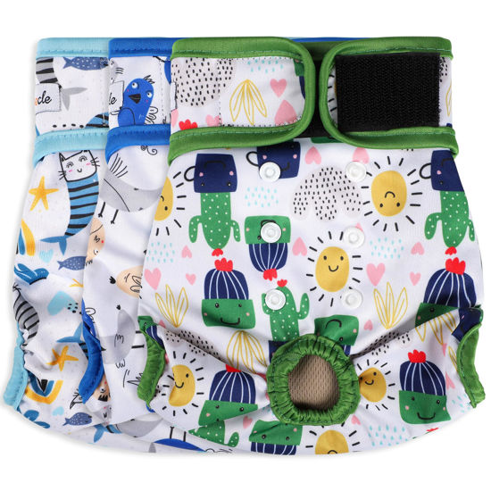 Picture of Grecle Washable Female Dog Diapers - Premium Reusable Diapers for Doggie in Heat - Highly Absorbent Dog Diapers Female for Pet Incontinence with Adjustable Snaps (Cactus, L)