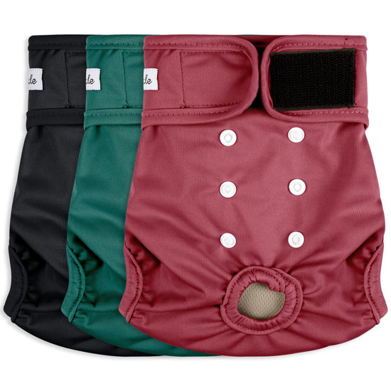 Picture of Grecle 3 Pack Female Dog Diapers - Reusable Diapers for Doggie in Heat - Highly Absorbent Dog Diapers Female for Pet Incontinence with Adjustable Snaps (Red, XL)
