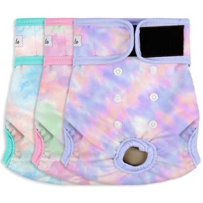 Picture of Grecle 3 Pack Female Dog Diapers - Reusable Diapers for Doggie in Heat - Highly Absorbent Dog Diapers Female for Pet Incontinence with Adjustable Snaps (Tie Dye, XXL)