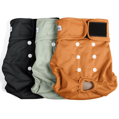 Picture of Female Dog Diapers - Premium Reusable Diapers for Doggie in Heat - Highly Absorbent Dog Diapers Female for Pet Incontinence with Adjustable Snaps Brown Black, M