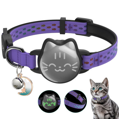 Picture of Waterproof Airtag Cat Collar, Breakaway Cat Airtag Collar with Luminous & Reflective Pattern Strap, Lightweight Kitten Collar for Apple Air tag, Hidden Holder for GPS Tracker - Cats, Kittens (9-13")