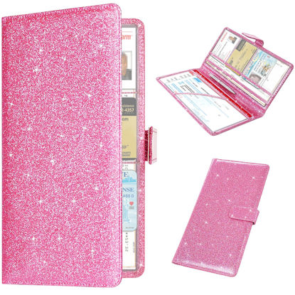 Picture of RSAquar Car Registration and Insurance Holder, Leather Car Glove Box Organizer, Cool Car Accessories for ID, Driver's License Cards & Essential Document, Men&Women, Pink Glitter