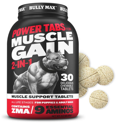 Picture of Bully Max 2-in-1 Muscle Builder Power Tabs for Puppies & Adult Dogs - Puppy & Dog Treats Vitamins for Muscle Gain & Growth - Multivitamin Supplements for All Breeds & Ages - 30 Chewable Tablets