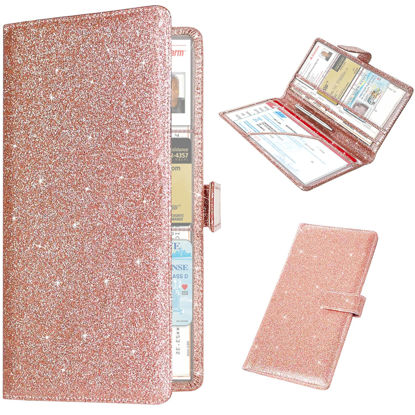 Picture of RSAquar Car Registration and Insurance Holder, Vehicle Car Glove Box Organizer, Cool Car Accessories for ID, Driver License Cards & Essential Document, Glitter Rose Gold