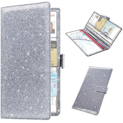 Picture of RSAquar Car Registration and Insurance Holder, Leather Car Glove Box Organizer, Cool Car Accessories for ID, Driver's License Cards & Essential Document, Men&Women, Glitter Gray